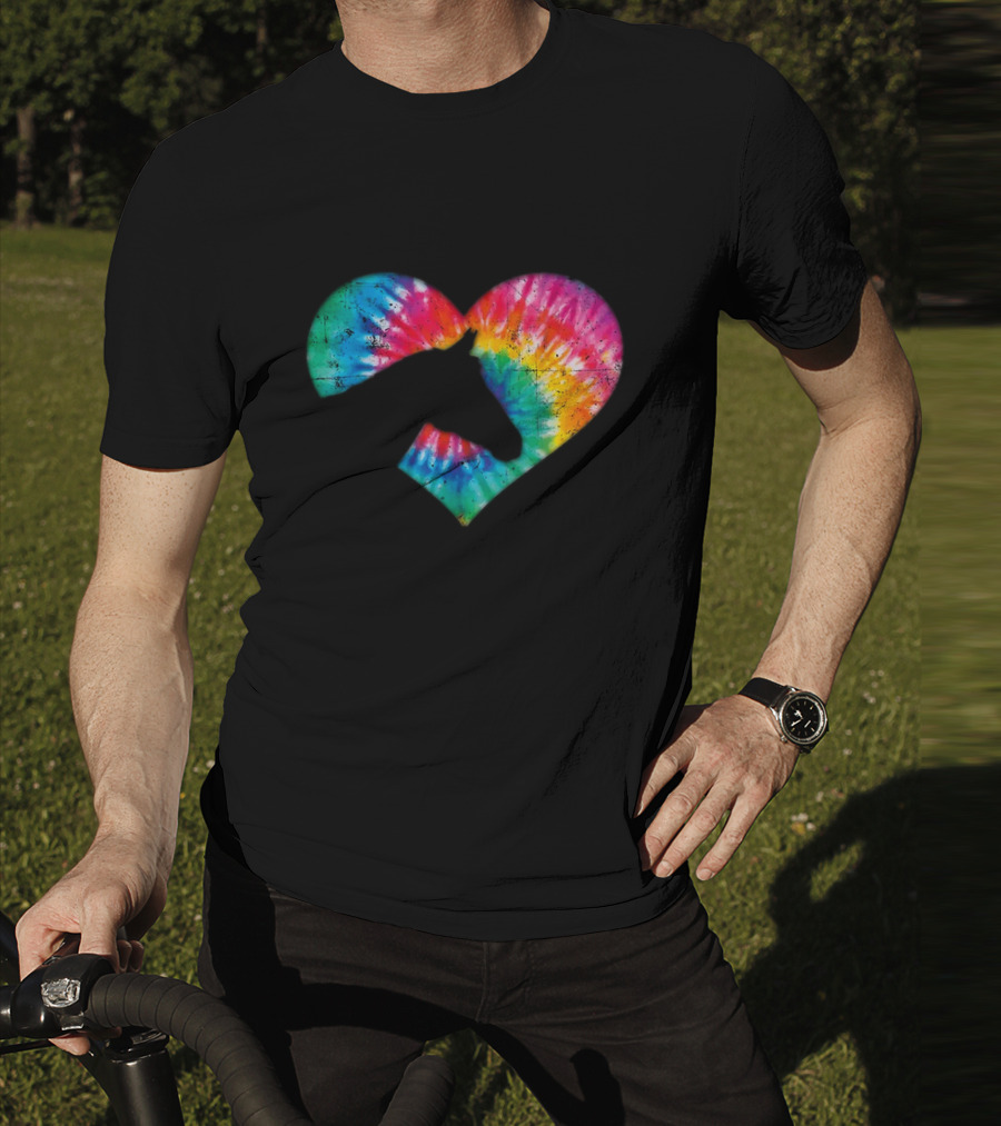 Horse Lover Tie-Dye Rainbow Heart T-Shirt