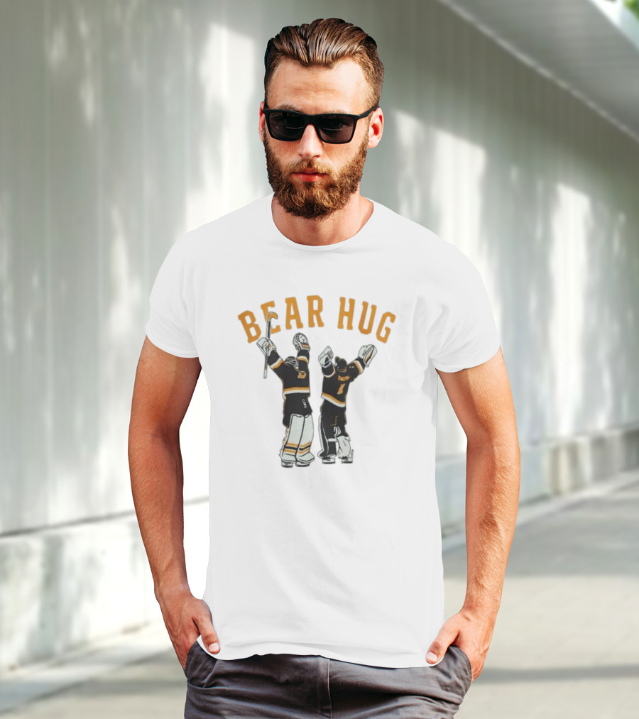 Bear Hug Boston Hockey Linus Ullmark Jeremy Swayman Bruins Goalie Hug Retro T-Shirt