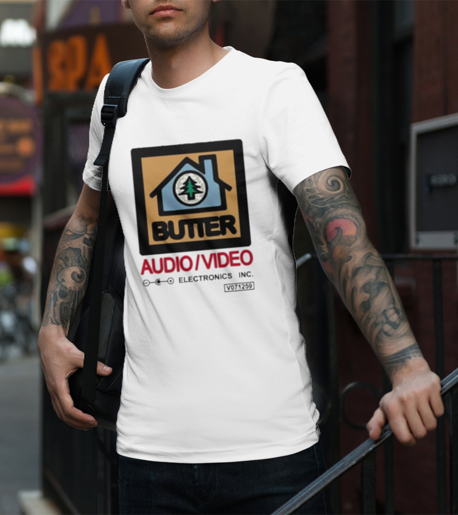 Tommyinnit Wearing Butter Audio Video Electronics Inc. House Symbol With Tree T-Shirt