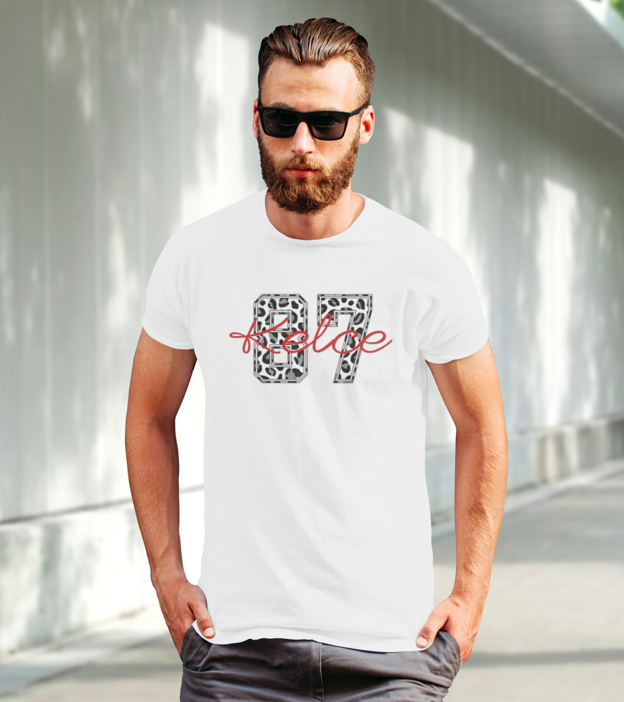Kelce 87 Leopard Print Red Script T-Shirt