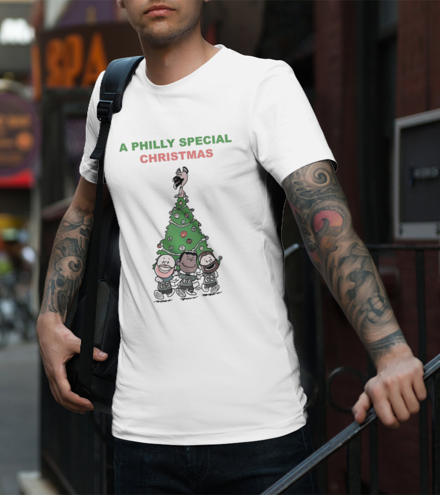 A Philly Special Christmas Motif With Festive Tree And Characters T-Shirt