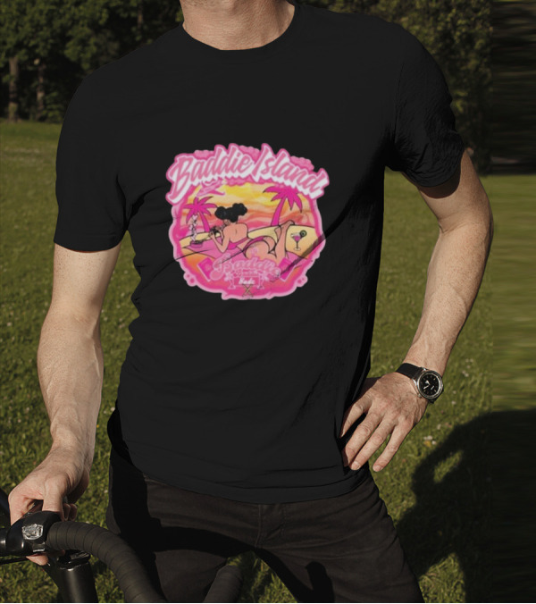 Baddie Island Summer Scene With Palm Trees And Cocktail Imagery - Baddie Budz Vibe T-Shirt