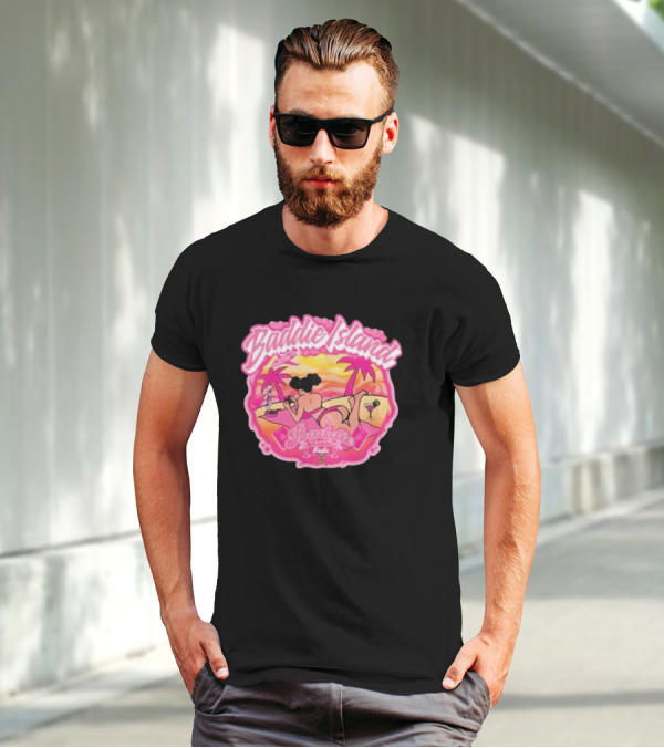 Baddie Island Summer Scene With Palm Trees And Cocktail Imagery - Baddie Budz Vibe T-Shirt