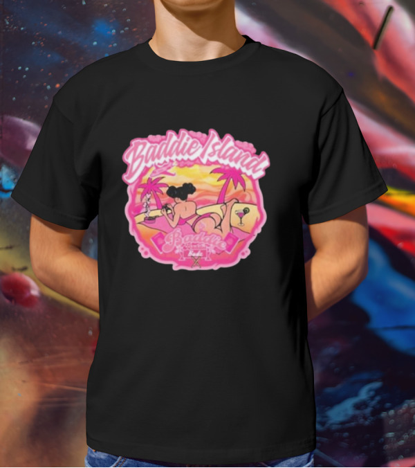 Baddie Island Summer Scene With Palm Trees And Cocktail Imagery - Baddie Budz Vibe T-Shirt