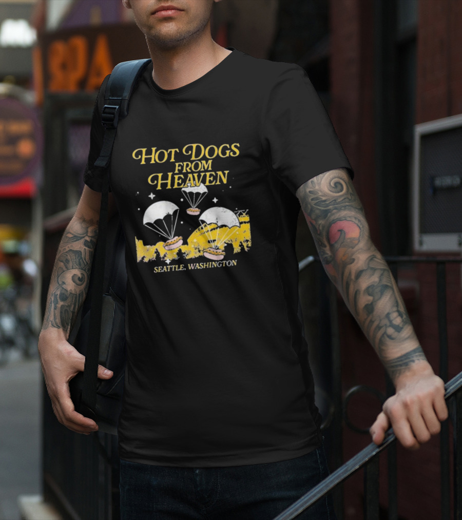 Hot Dogs From Heaven Parachuting Over Seattle Washington T-Shirt