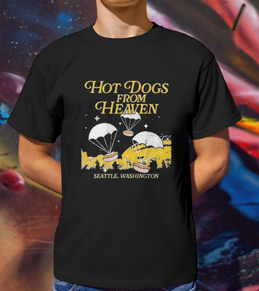 Hot Dogs From Heaven Parachuting Over Seattle Washington T-Shirt