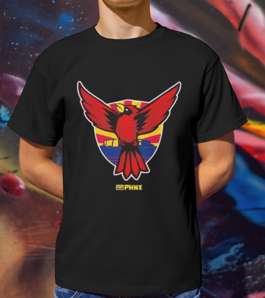 PHNX Cardinals Red Bird Emblem With Arizona Flag Shield T-Shirt