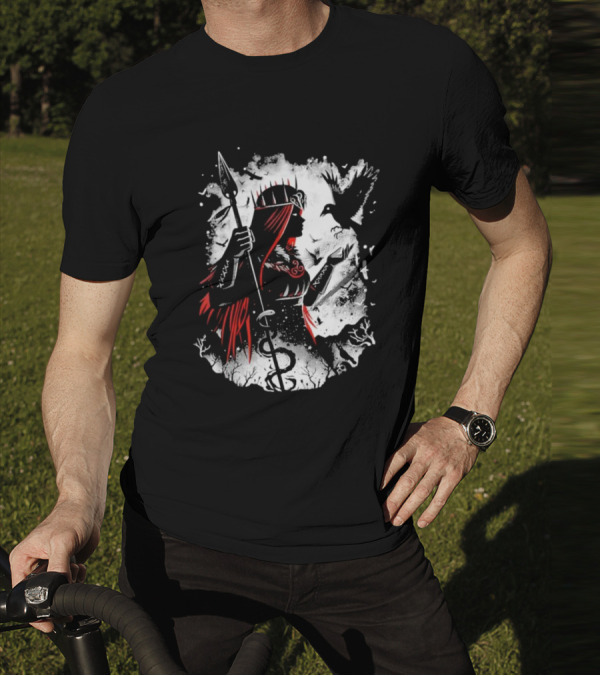 Goddess Of Fate And War With Spear And Raven T-Shirt