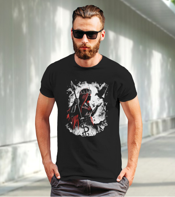 Goddess Of Fate And War With Spear And Raven T-Shirt