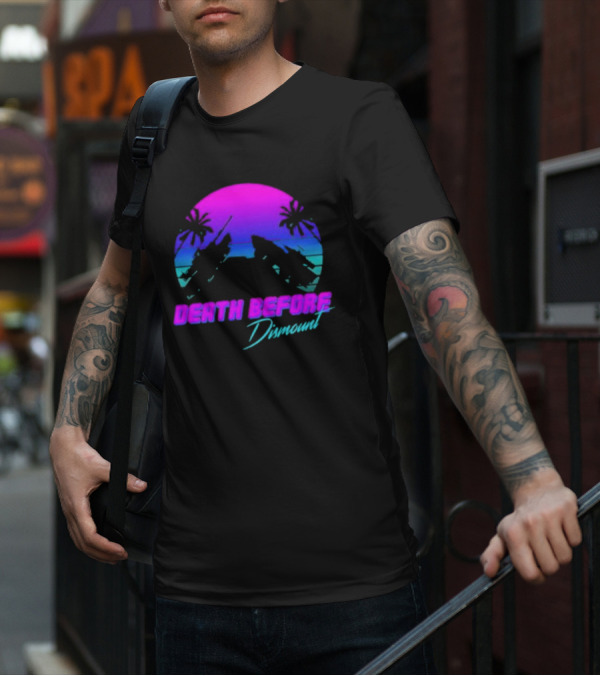Tactically Jaded Death Before Dismount Retro Sunset Palms Rocket T-Shirt
