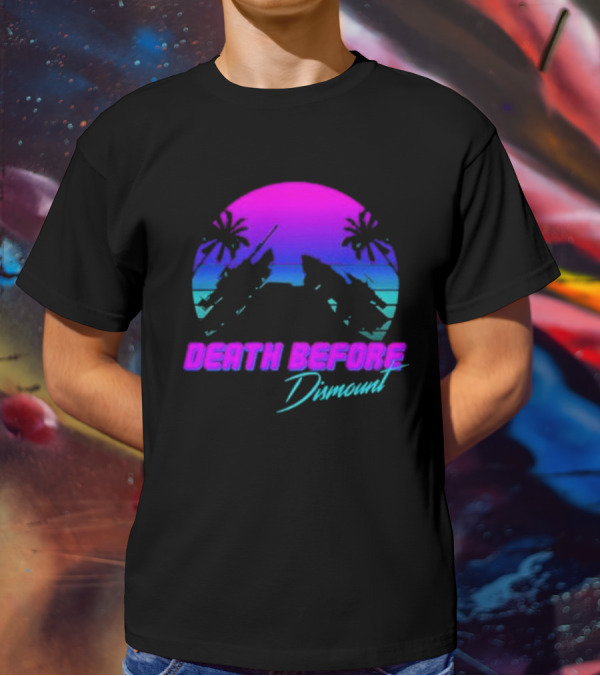 Tactically Jaded Death Before Dismount Retro Sunset Palms Rocket T-Shirt