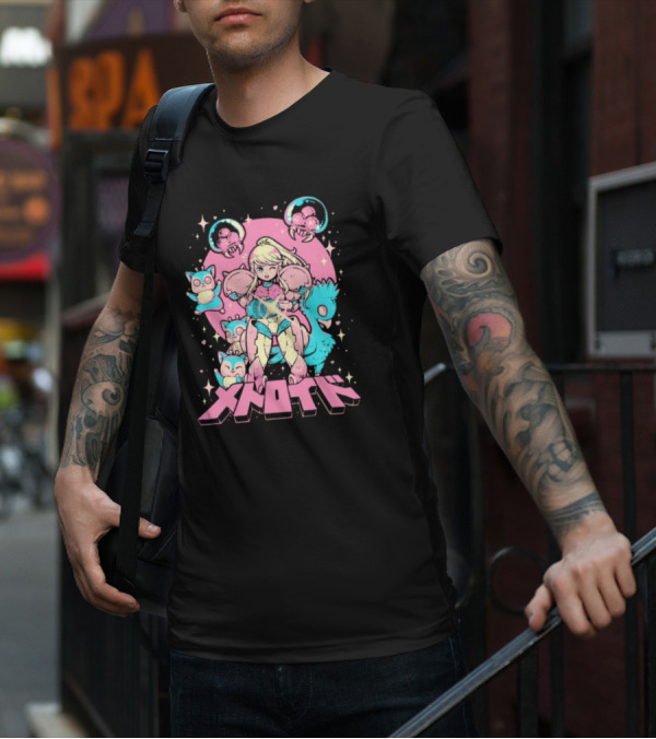 Metroid Pop Art Space Hero Anime Style Pink And Blue Retro T-Shirt