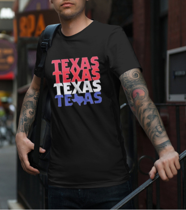 Texas Texas Texas Texas Map Red White Blue T-Shirt