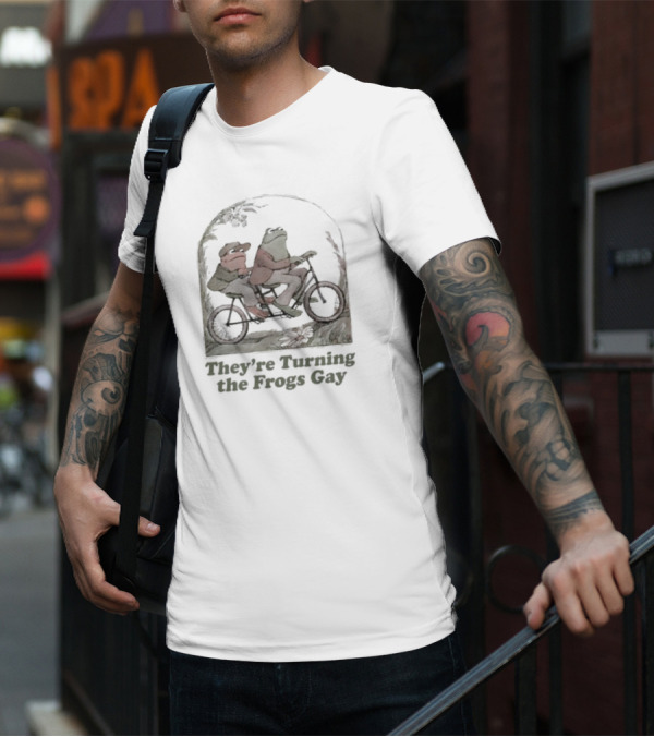 Frog Friends Riding A Bicycle Adventure: They're Turning The Frogs Gay T-Shirt