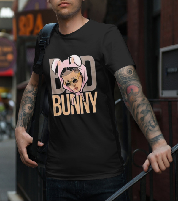 BAD BUNNY Essential Pink Bunny Hoodie Sunglasses T-Shirt