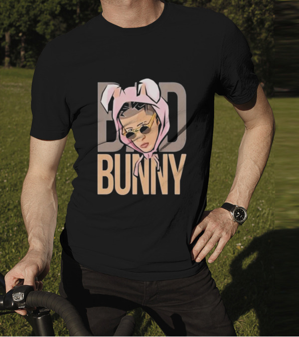 BAD BUNNY Essential Pink Bunny Hoodie Sunglasses T-Shirt