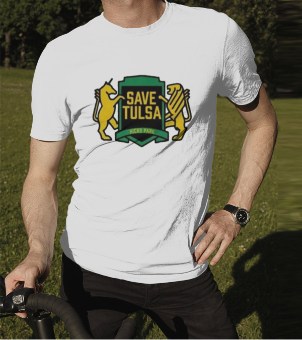 Save Tulsa Kicks Park Yellow Lion And Griffin Shield T-Shirt
