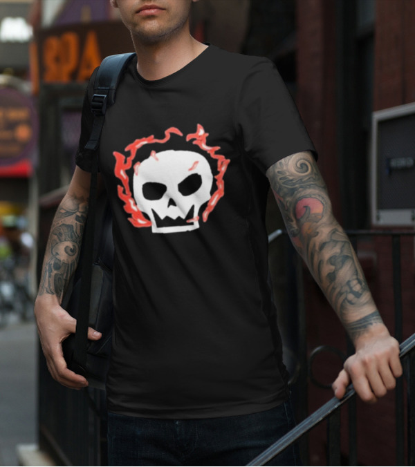 Lonely Stars Skull With Flaming Red Outline T-Shirt