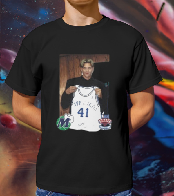 Luka Doncic Dirk Nowitzki Mavericks 41 NBA Draft Jersey Photo T-Shirt