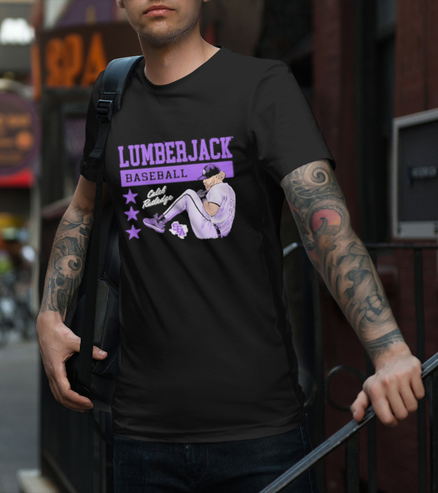 Lumberjack Baseball Caleb Rutledge SFA Cartoon T-Shirt