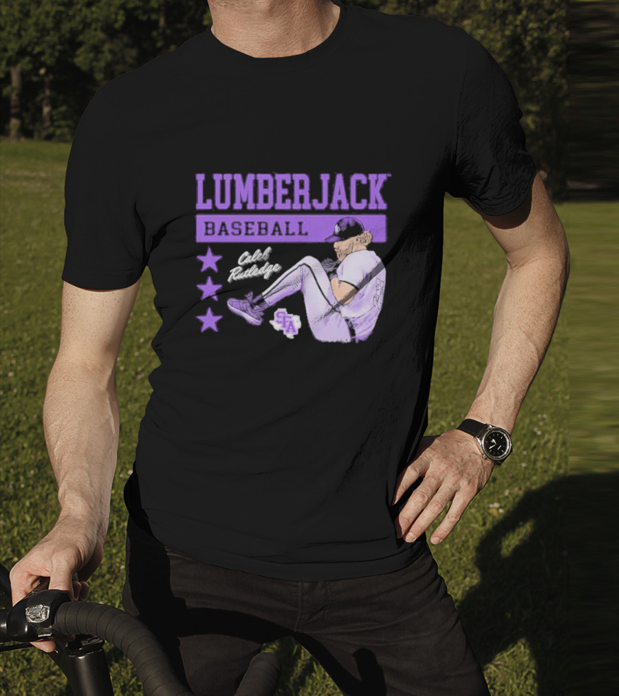 Lumberjack Baseball Caleb Rutledge SFA Cartoon T-Shirt