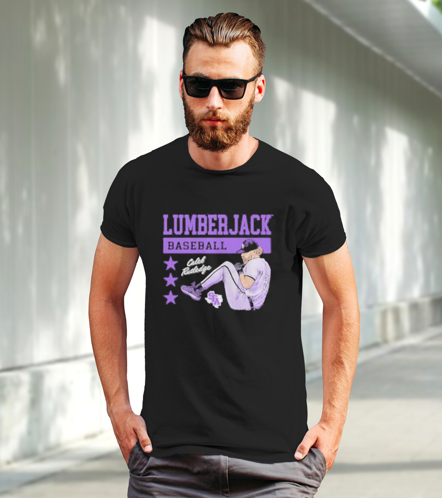 Lumberjack Baseball Caleb Rutledge SFA Cartoon T-Shirt