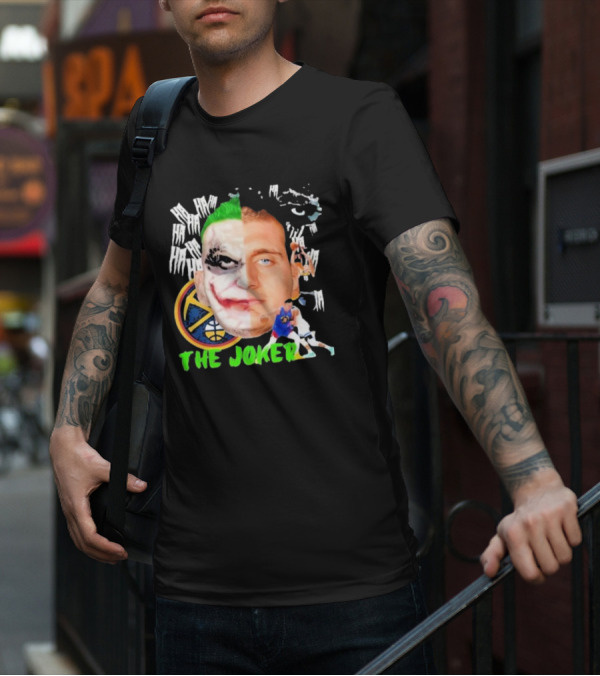 Nikola Jokic The Joker Face Featuring Denver Nuggets Basketball References T-Shirt