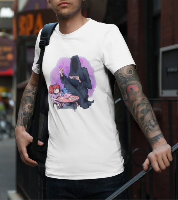 Tea Party With Grim Reaper And Little Girl T-Shirt