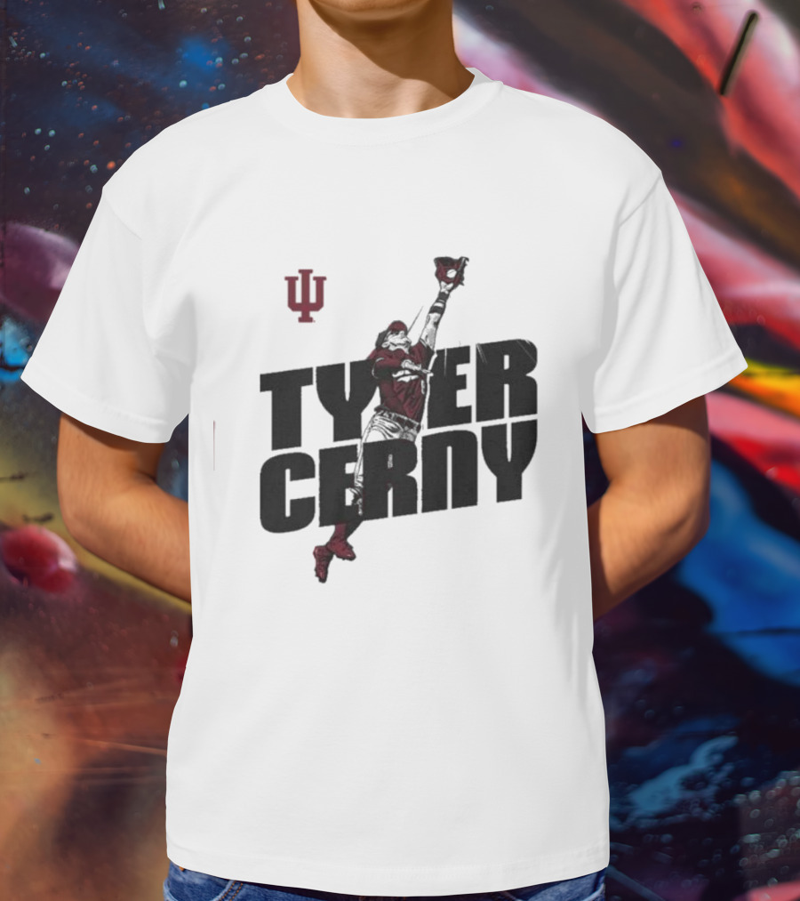 Tyler Cerny Baseball Indiana University Jumping Catch T-Shirt