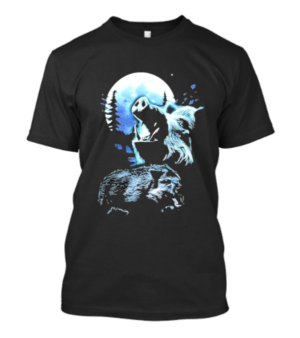 Wild Boar Howling At The Moon Men’s Forest Night Scene T-Shirt