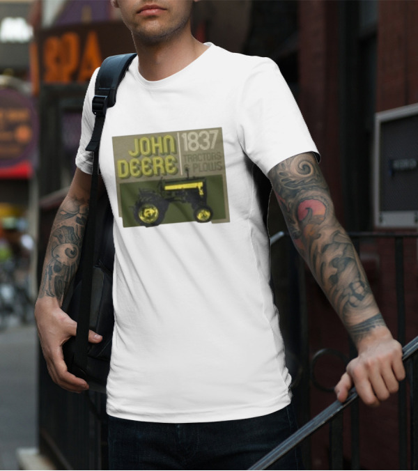 John Deere 1837 Tractors Plows Vintage Logo With Green Tractor Iconic T-Shirt