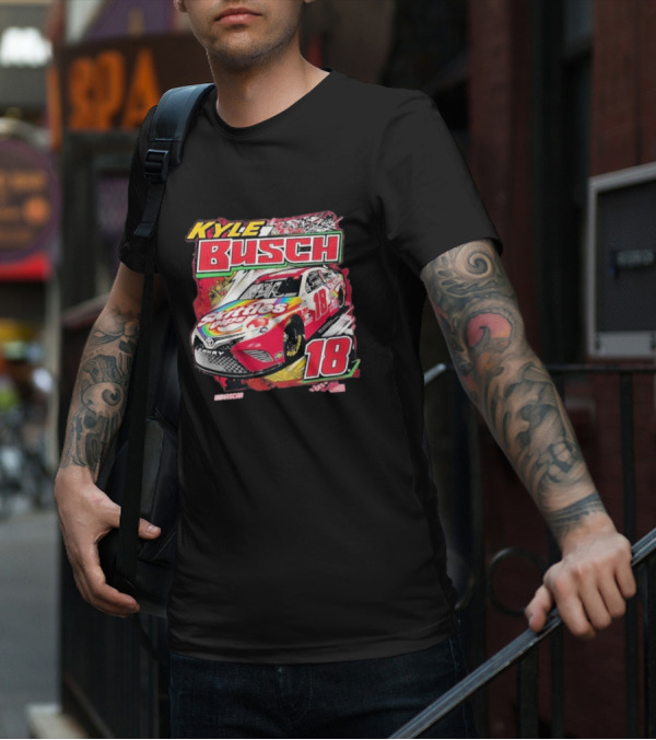 Kyle Busch Joe Gibbs NASCAR Skittles Pops 18 Racing Team Collection Backstretch Driver T-Shirt
