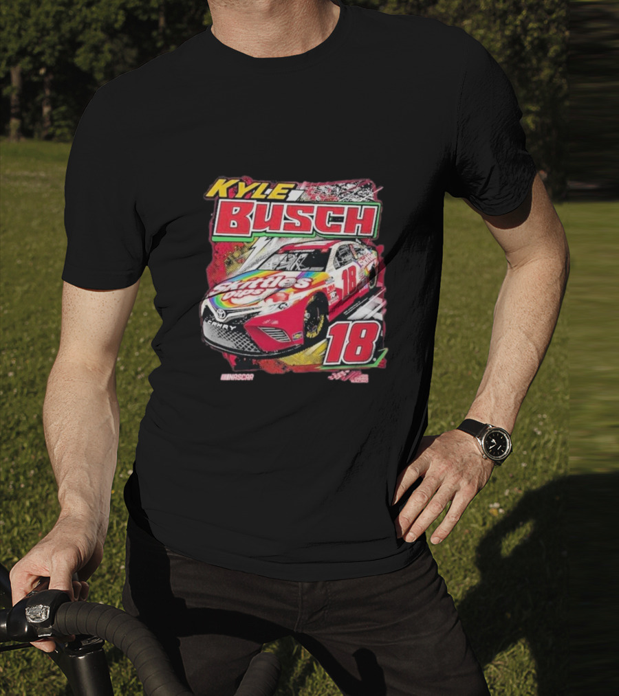 Kyle Busch Joe Gibbs NASCAR Skittles Pops 18 Racing Team Collection Backstretch Driver T-Shirt