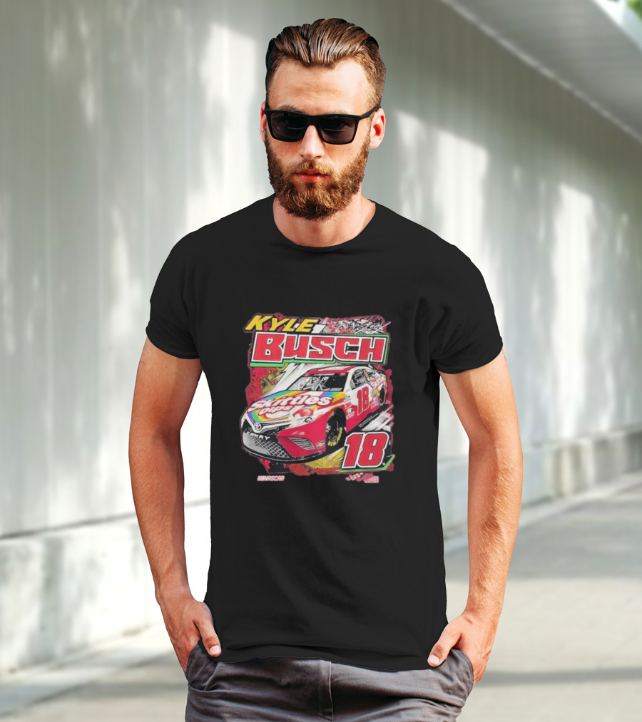 Kyle Busch Joe Gibbs NASCAR Skittles Pops 18 Racing Team Collection Backstretch Driver T-Shirt