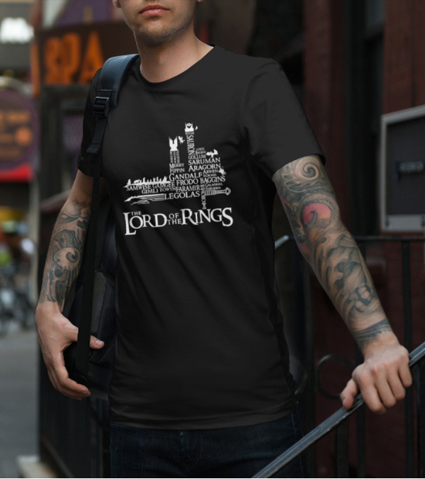 The Lord Of The Rings Characters Legolas Gollum Aragorn Gandalf Frodo Baggins Saruman Sauron Isengard Map T-Shirt