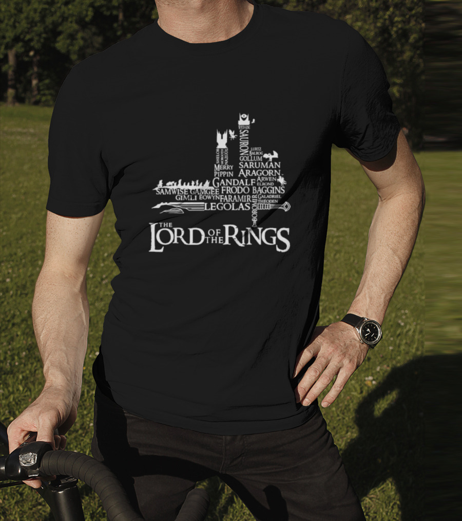 The Lord Of The Rings Characters Legolas Gollum Aragorn Gandalf Frodo Baggins Saruman Sauron Isengard Map T-Shirt