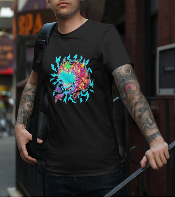 Doom Cacodemon Beast Wreck Neon Monster Explosion T-Shirt