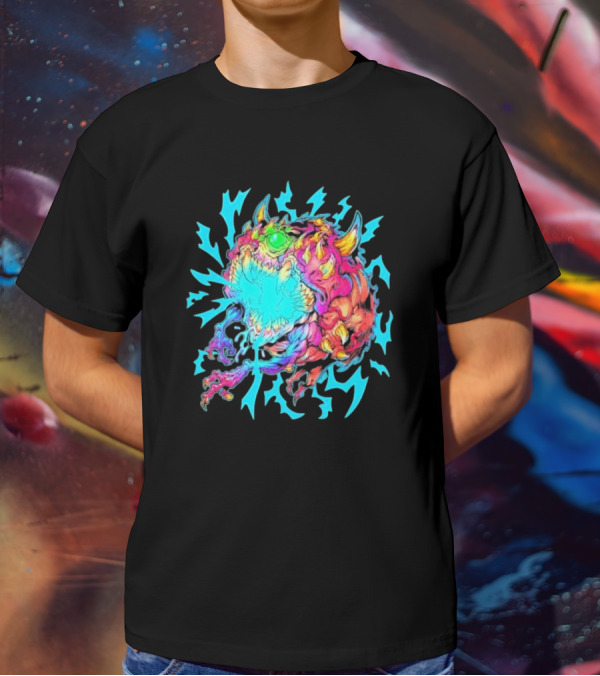 Doom Cacodemon Beast Wreck Neon Monster Explosion T-Shirt