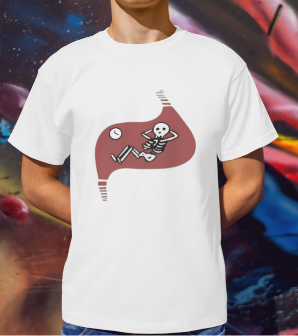 Falins Stomach Skeleton Relaxing Inside Red Shape T-Shirt
