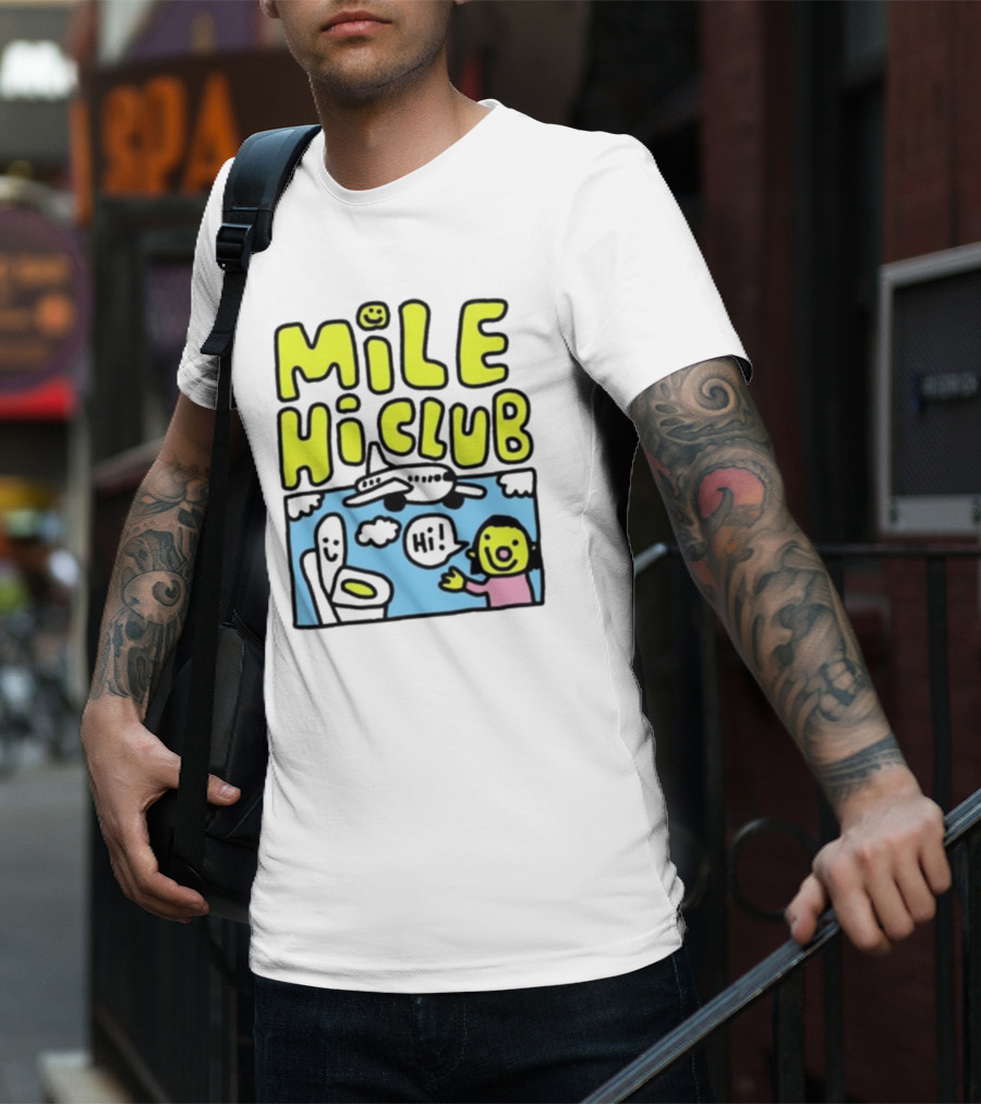 Mile Hi Club Airplane Bathroom Cartoon Hi Smiley Face T-Shirt