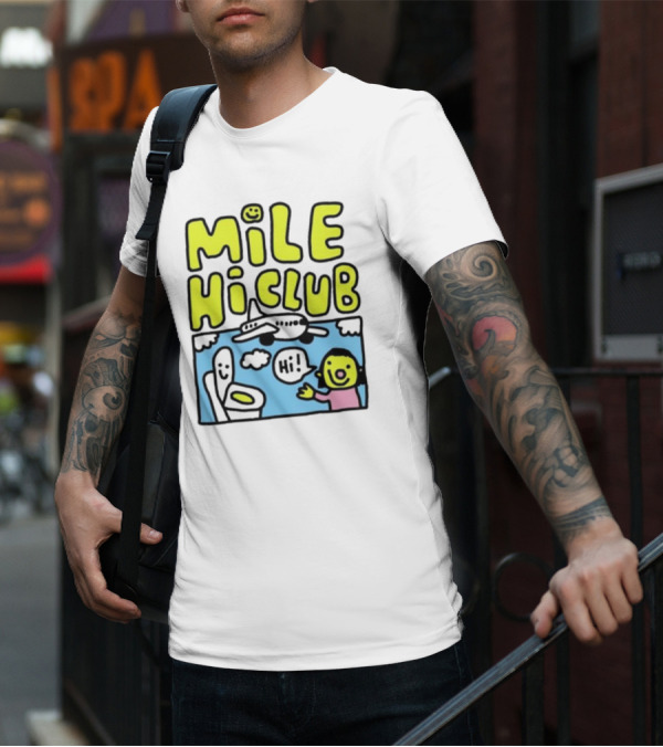 Mile Hi Club Airplane Bathroom Cartoon Hi Smiley Face T-Shirt