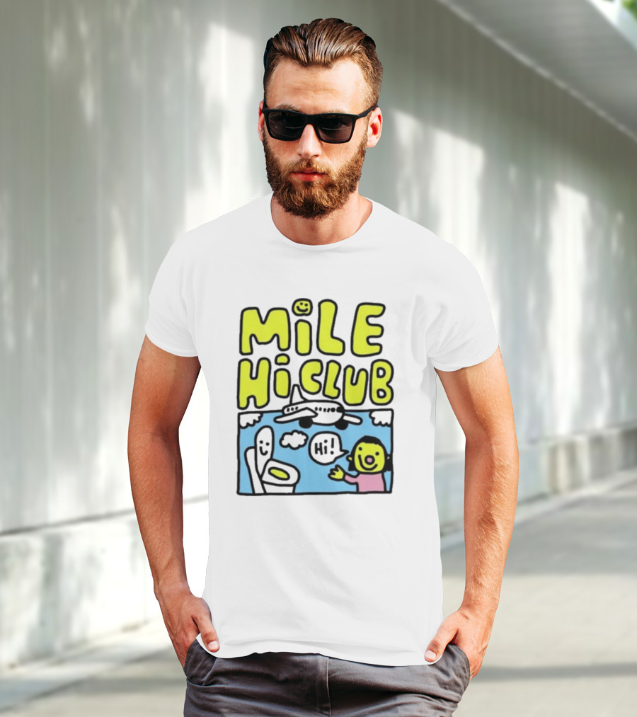 Mile Hi Club Airplane Bathroom Cartoon Hi Smiley Face T-Shirt