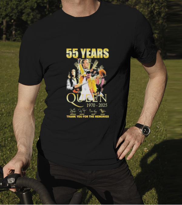 55 Years Queen 1970-2025 Thank You For The Memories Signatures Band Collage T-Shirt