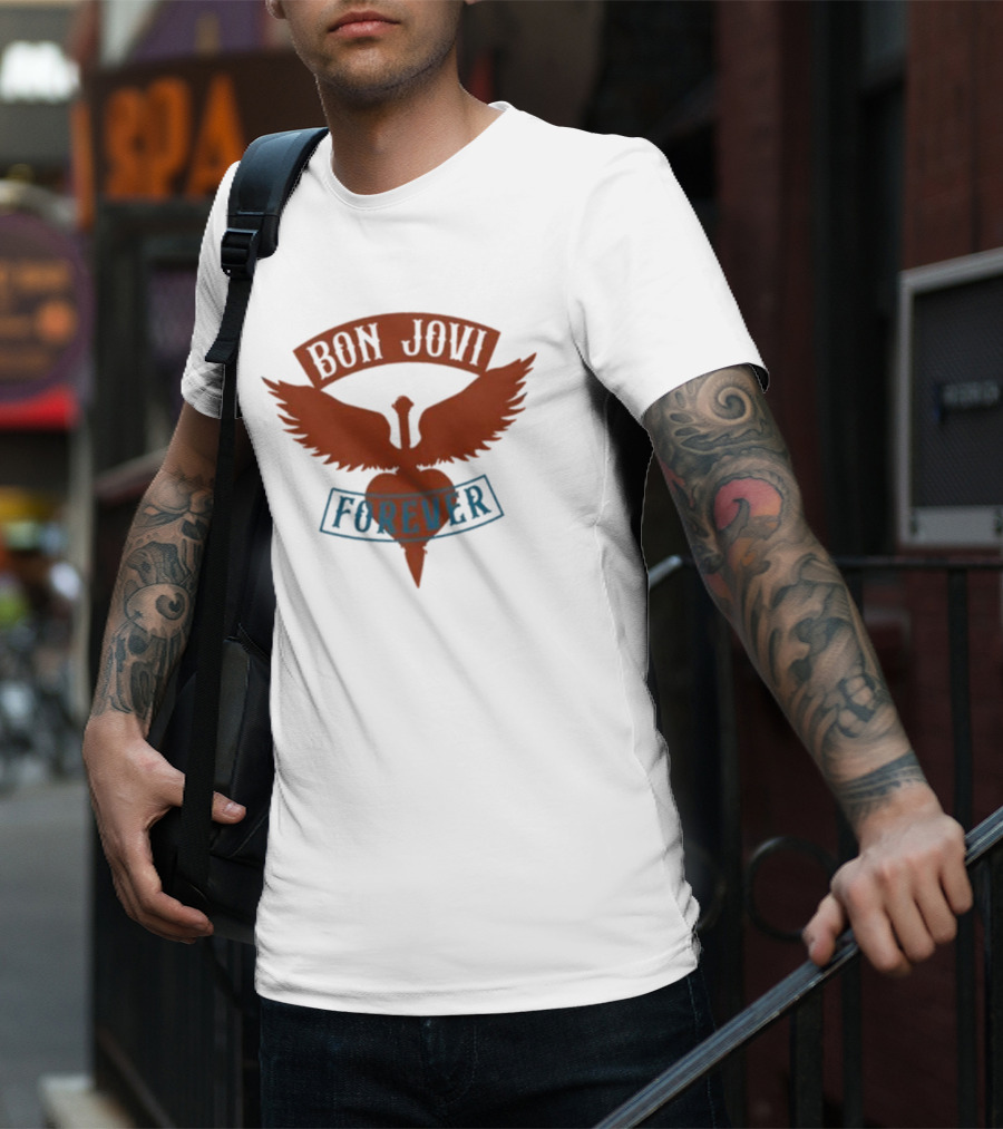 Bon Jovi Forever Winged Heart Patch Steel T-Shirt