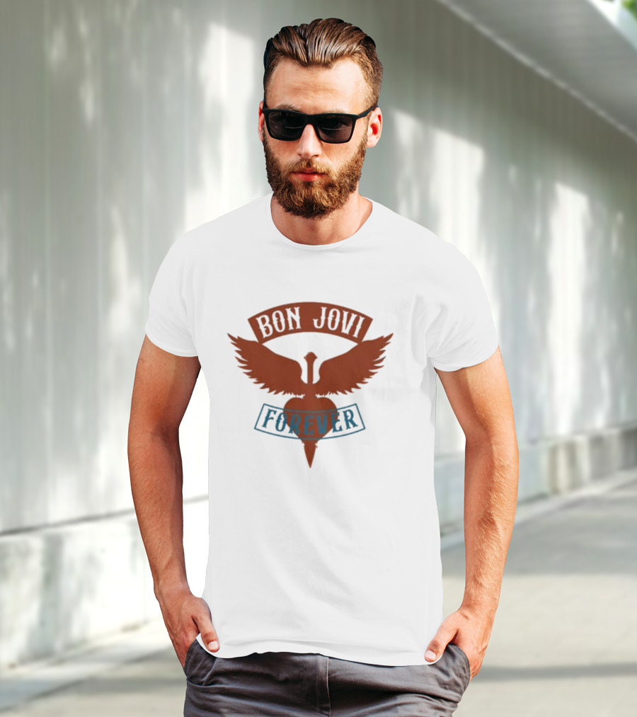 Bon Jovi Forever Winged Heart Patch Steel T-Shirt