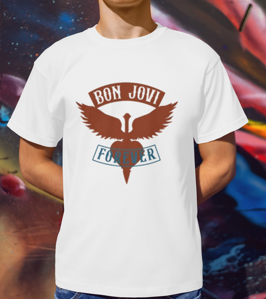 Bon Jovi Forever Winged Heart Patch Steel T-Shirt