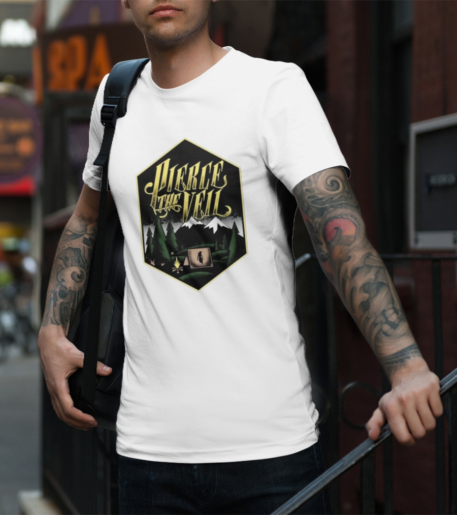 Pierce The Veil Mountain Tent Campfire Forest Scene T-Shirt