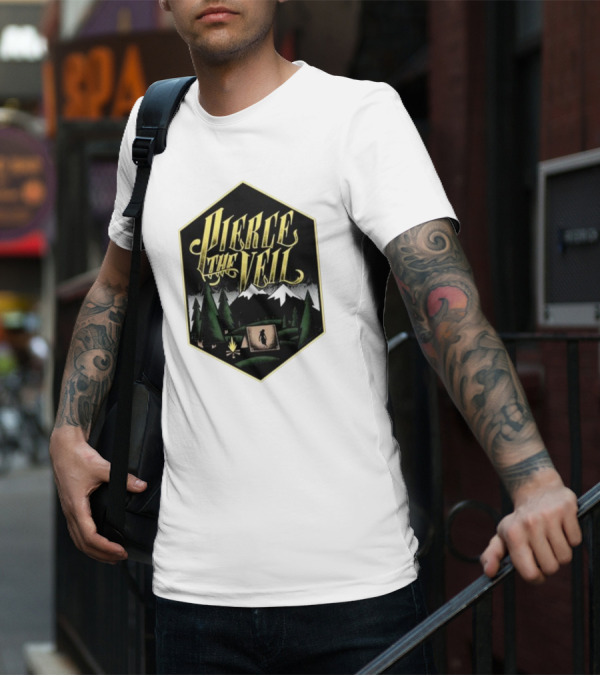 Pierce The Veil Mountain Tent Campfire Forest Scene T-Shirt