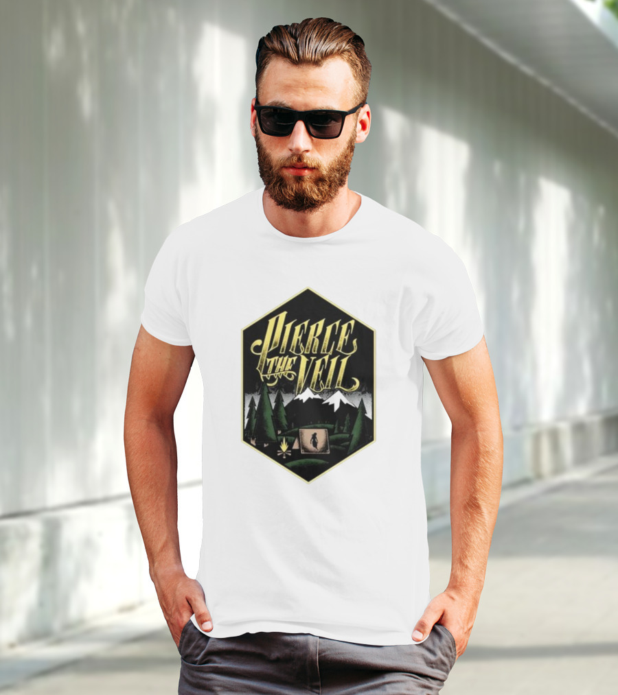 Pierce The Veil Mountain Tent Campfire Forest Scene T-Shirt