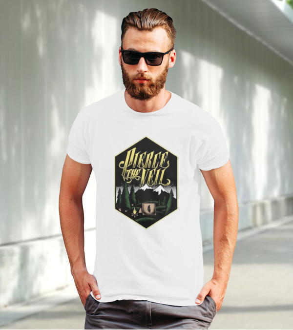 Pierce The Veil Mountain Tent Campfire Forest Scene T-Shirt